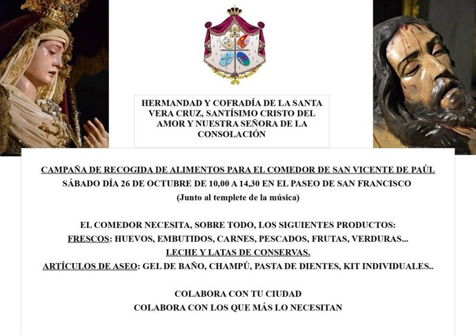 La Cofradía de la Vera Cruz organiza este sábado una recogida de alimentos en Ba