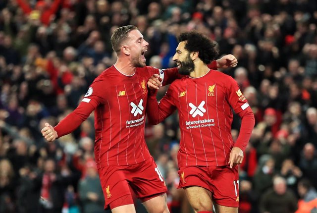 Mo Salah celebra un gol del Liverpool.