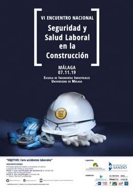 Cartel del VI Encuentro Nacional de Seguridad y Salud en la Construcción que se celebra en Málaga el 7 de noviembre.