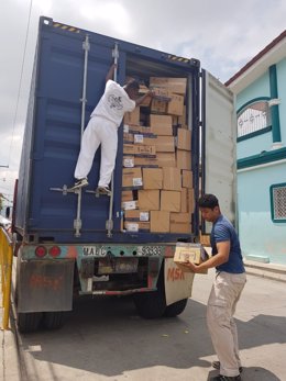 Camión con los medicamentos para la acción solidaria en Honduras.