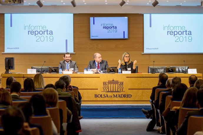 Presentación del Informe Reporta 2019 en un acto celebrado en el Palacio de la Bolsa de Madrid este lunes.