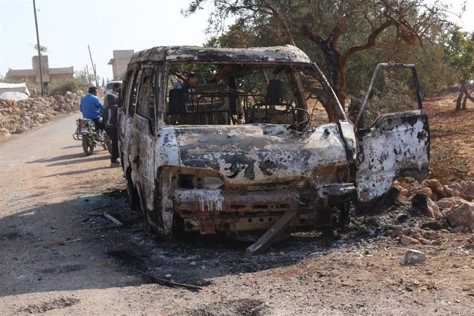 Vehículo destruido durante el ataque en el que murió Al Baghdadi