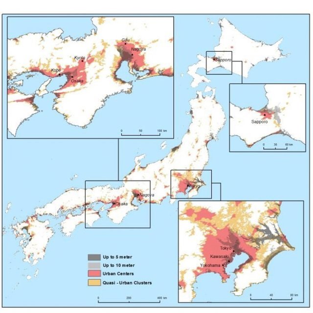 Áreas Urbanas En Japón Por Debajo De 10 Metros Sobre El Mar