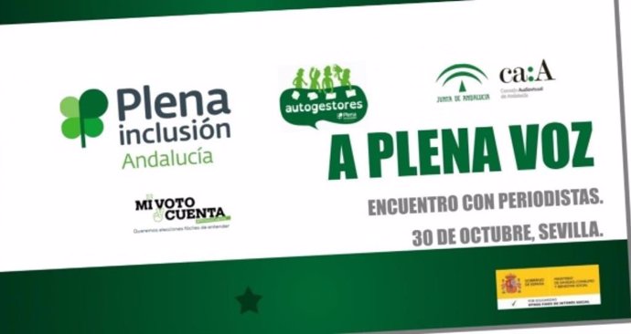 Cartel de la jornada que el Consejo Audiovisual organiza con Plena Inclusión Andalucía entre líderes con discapacidad intelectual y periodistas.