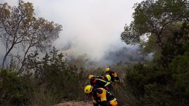 Efectivos del Ibanat trabajan en la zona de s'Estufador, donde se ha declarado un incendio nivel1