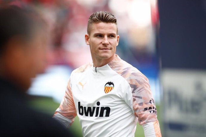 Kevin Gameiro of Valencia during the Spanish League La Liga football match played between Atletico de Madrid and Valencia CF at Wanda Metropolitano Stadium in Madrid, Spain, on October 19, 2019.