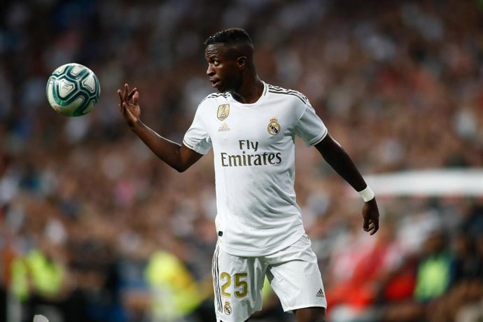 Vinicius Jr of Real Madrid during the Spanish League (La Liga) football match played between Real Madrid and CA Osasuna at Santiago Bernabeu Stadium in Madrid, Spain, on September 25, 2019.