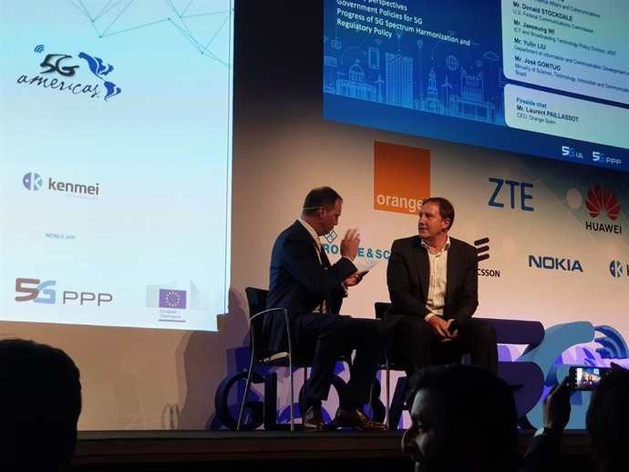 El consejero delegado de Orange España, Laurent Paillassot, durante su intervención en la sesión inaugural del séptimo congreso '5G Global Event'.