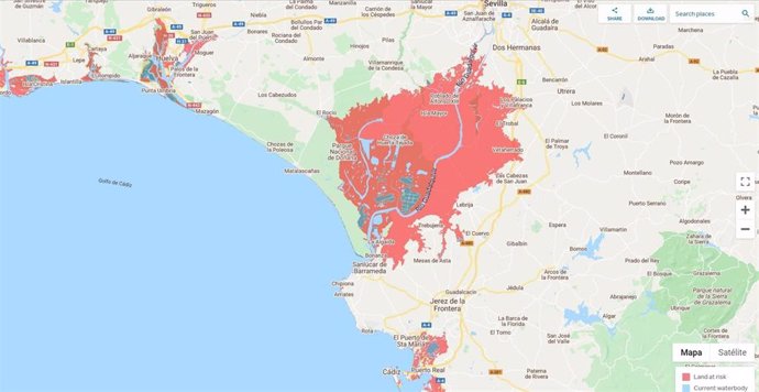 Mapa que revela el riesgo de inundación en las zonas cercanas al río Guadalquivir