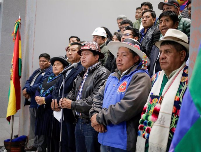 Miembros de la Coordinadora Nacional por el Cambio (Conalcam) de Bolivia, una organización afín al Gobierno de Evo Morales