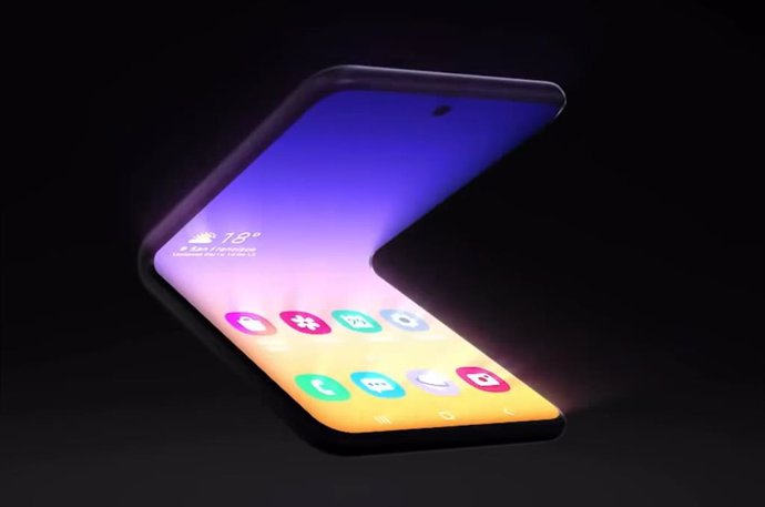 Concepto de móvil con pantalla plegable tipo concha de Samsung.