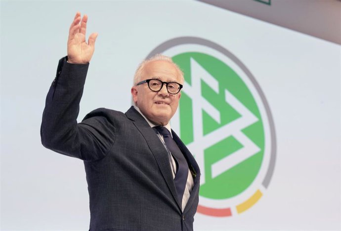 FILED - 27 September 2019, Frankfurt/Main: President of the German Football Association (DFB) Fritz Keller stands under a DFB logo. The leadership of the German football federation (DFB) on Wedesday condemned the recent outbreak of violence against amat