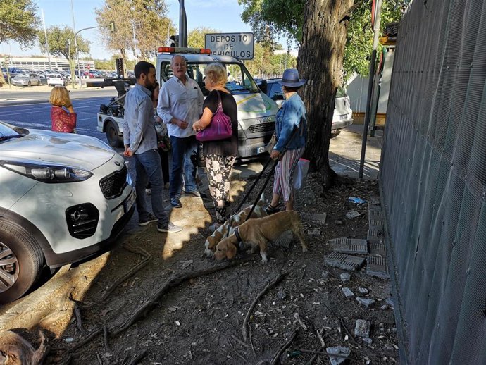 Daniel González rRojas, con los trabajadores del depósito de vehículos