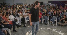 El candidato de Unidas Podemos a la Presidencia del Gobierno, Pablo Iglesias (c), durante su intervención en un acto público celebrado en Jerez de la Frontera (Cádiz, Andalucía), a 25 de octubre de 2019.
