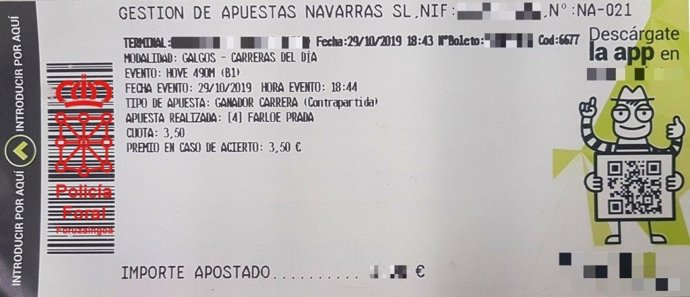 El boleto decomisado.