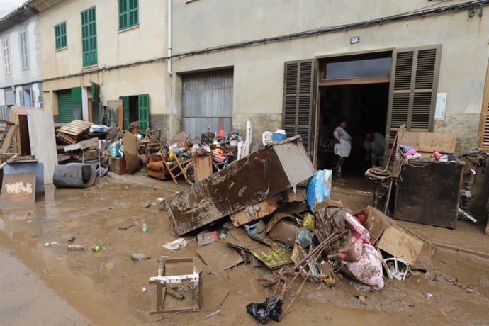 Danys causats a Sant Lloren (Mallorca) després de les inundacions per les fortes pluges 