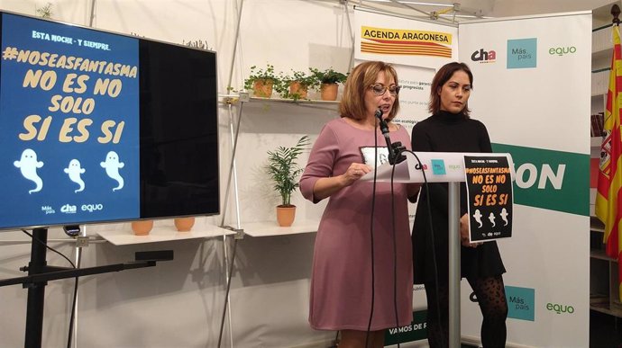 Las candidatas de Más País-CHA-Equo, Josefina Musulén y Belén Gimeno presentan la campaña 'Esta noche y siempre #NoSeasFantasma #NoesNo'