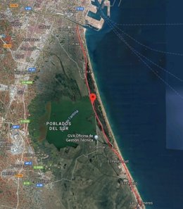 Tramo de la carretera CV-500 pintado en rojo