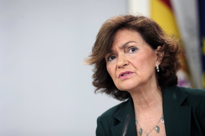 La vicepresidenta del Govern espanyol, ministra de la Presidncia, Relacions amb les Corts i Igualtat en funcions, Carmen Calvo.