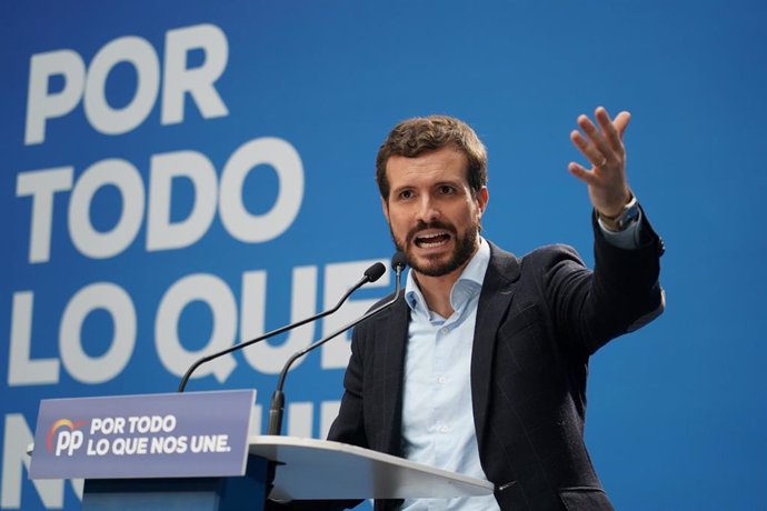 El presidente del PP, Pablo Casado, interviene en un acto electoral del Partido Popular en Vitoria (Euskadi/España) a 1 de noviembre de 2019.