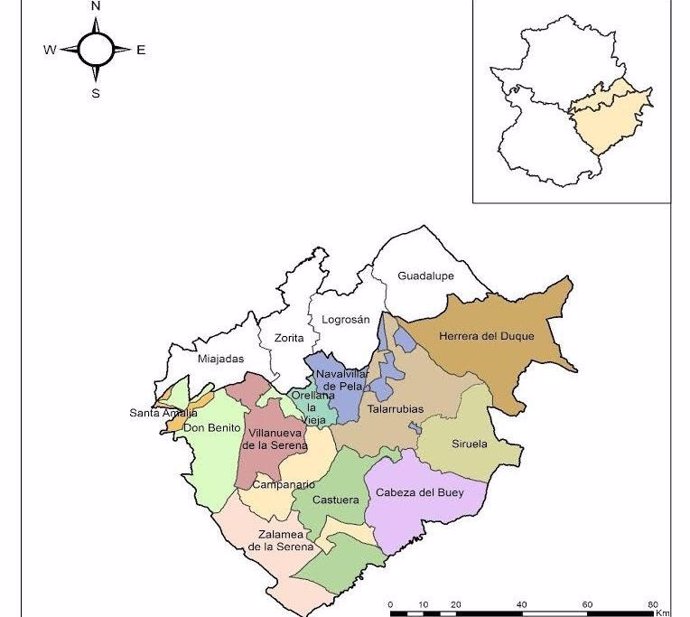 Mapa que englobaría a la tercera provincia extremeña que propone Asiseva
