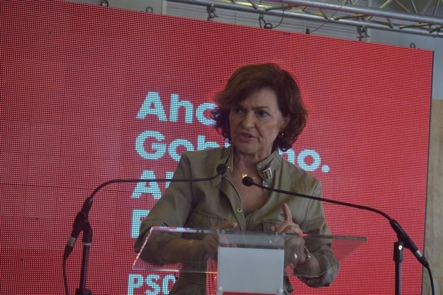 Carmen Calvo, en el acto de campaña celebrado en Andújar.