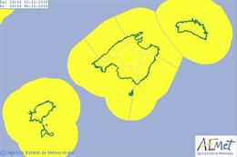 Imagen de la alerta amarilla por fuertes vientos y fenómenos costeros adversos este domingo en Baleares, según la Agencia Estatal de Meteorología