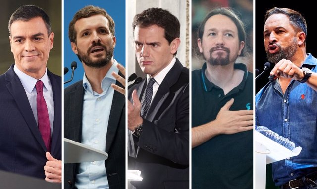 Pedro Sánchez, Pablo Casado, Albert Rivera, Pablo Iglesias y Santiago Abascal
