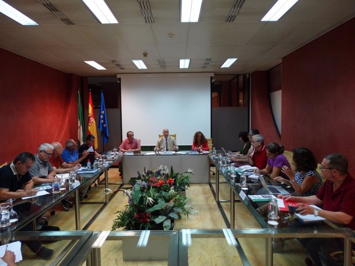 Imagen de archivo de una reunión del consejero de Educación, Javier Imbroda, con la Mesa Sectorial de Educación. 
