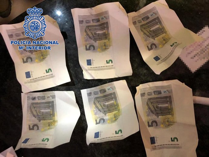 Billetes falsos incautados en Granada.