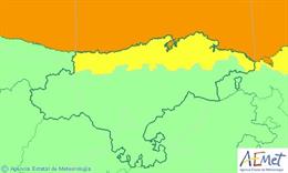 Mapa de avisos activos en Cantabria este martes