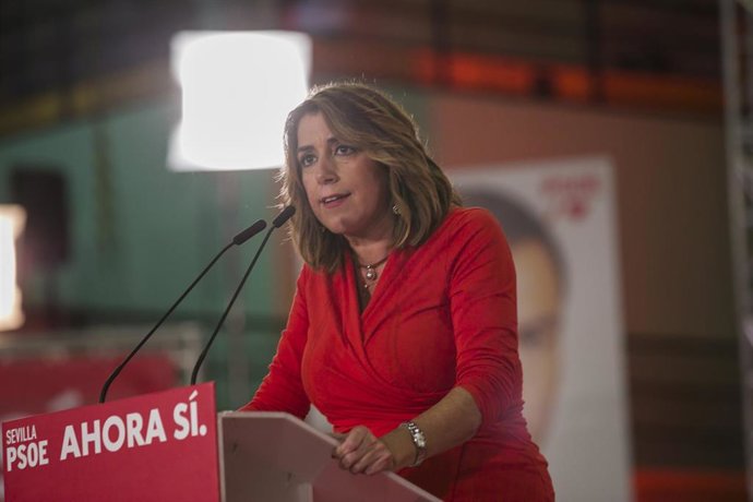 Acto de inicio de campaña del secretario general del PSOE y presidente del Gobierno en funciones, Pedro Sánchez. La secretaria general del PSOE-A,Susana Díaz, durante su intervención.   En Sevilla (Andalucía), a 31 de octubre de 2019.