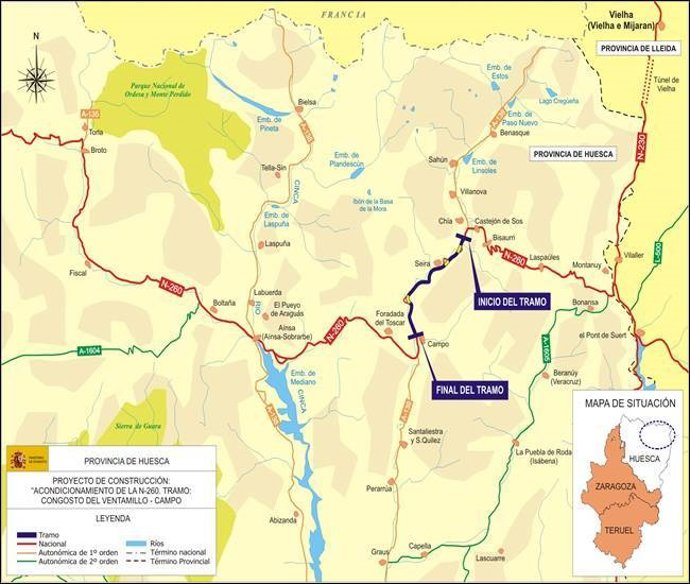 Fomento inicia obras acondicionamiento de la N-260 entre Congosto del Ventamillo y Campo (Huesca)