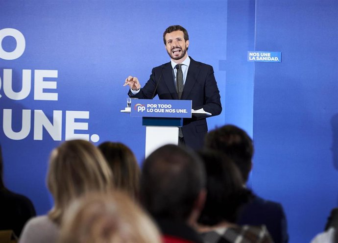El presidente del PP y candidato a la Presidencia del Gobierno, Pablo  durante su intervención en el acto de clausura del PP en el Hotel Santemar, en Santander, Cantabria (España), a 5 de noviembre de 2019.