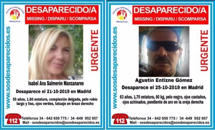 Asociación SOS Desaparecidos pide colaboración ciudadana para encontrar a Isabel Ana Salmerón y Agustín Entizne.
