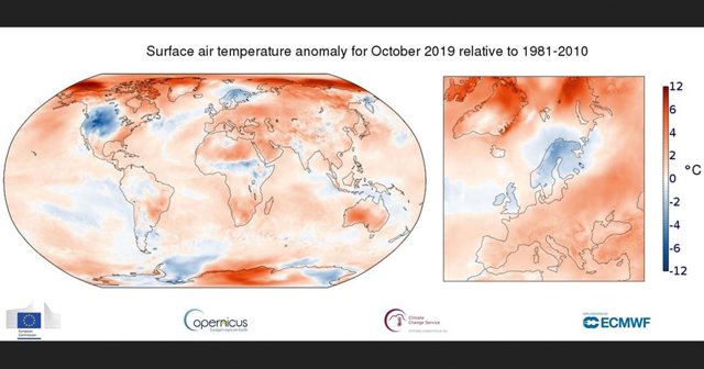 Anomalía de temperatura en octubre frente al periodo 1981-2010