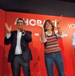 El candidato del PSE-EE al Congreso por Bizkaia, Patxi López, y la ministra de Justicia en funciones Dolores Delgado