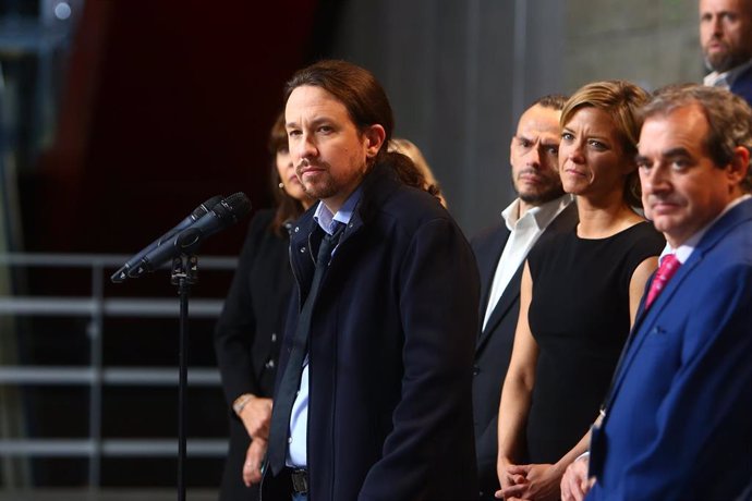 Pablo Iglesias hace declaraciones después del debate electoral en televisión en el Pabellón de Cristal de la Casa de Campo de Madrid el 4 de noviembre de 2019.
