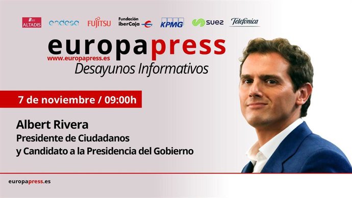 Portadilla del desayuno Informativo con el presidente de Ciudadanos, Albert Rivera