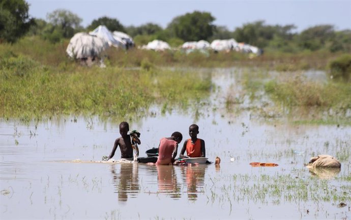 Desplazados por las inundaciones en el estado de Boma, Sudán del Sur