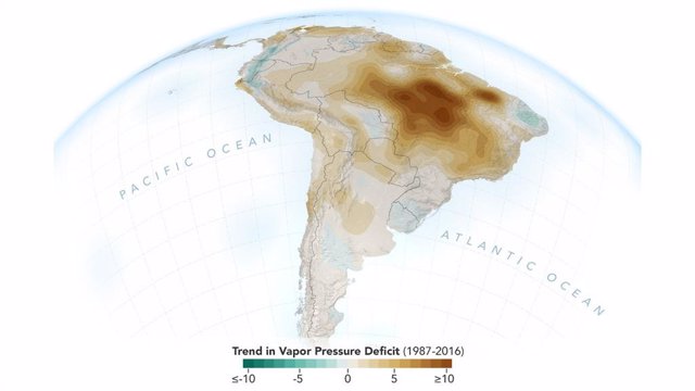 Reducción de humedad en el aire en la Amazonia desde 1987