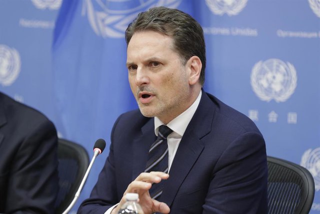 21 June 2019, US, New York: Pierre Krahenbuhl, Commissioner General for the United Nations Relief and Works Agency for Palestine Refugees in the Near East (UNRWA), briefs press on the funding shortfalls the Agency is facing at the UN Headquarters. Photo: 