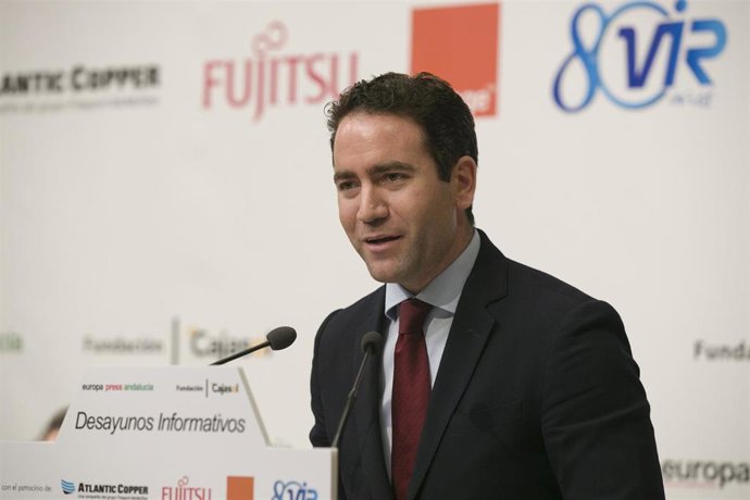 El secretario general del PP, Teodoro García Egea,  en los desayunos informativos de Europa Press Andalucía en colaboración con Fundación Cajasol, Atlantic Copper, Fujitsu, Orange y Laboratorios Vir. En Sevilla (Andalucía, España) a 11 de octubre de 201