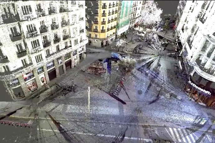 Resultado del escaneo con láser y herramientas BIM del Metro de Madrid en Gran Vía.