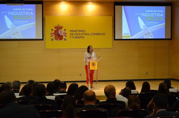 Reyes Maroto, ministra de Industria, Comercio y Turismo  durante la inauguración de la Agenda Sectorial de la Industria Eólica