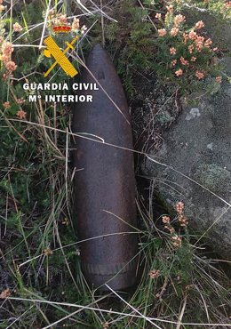 Imagen del proyectil de artillería localizado en el paraje de Valle de Valdebezana, en Burgos