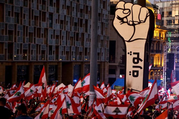 Manifestantes en Beirut