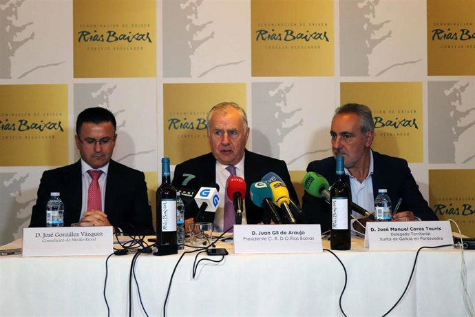 Rueda de prensa de la DO Rías Baixas en Pontevedra con la presencia del conselleiro de Medio Rural.