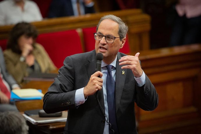 El presidente de la Generalitat, Quim Torra, interviene durante una sesión plenaria en el Parlament de Catalunya, celebrada una semana después de conocerse la sentencia del juicio del 'procés', en Barcelona (España), a 23 de octubre de 2019.