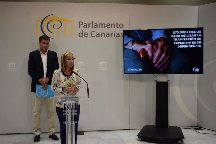 La presidenta del PP de Canarias, Australia Navarro, junto al diputado Fernando Enseñat
